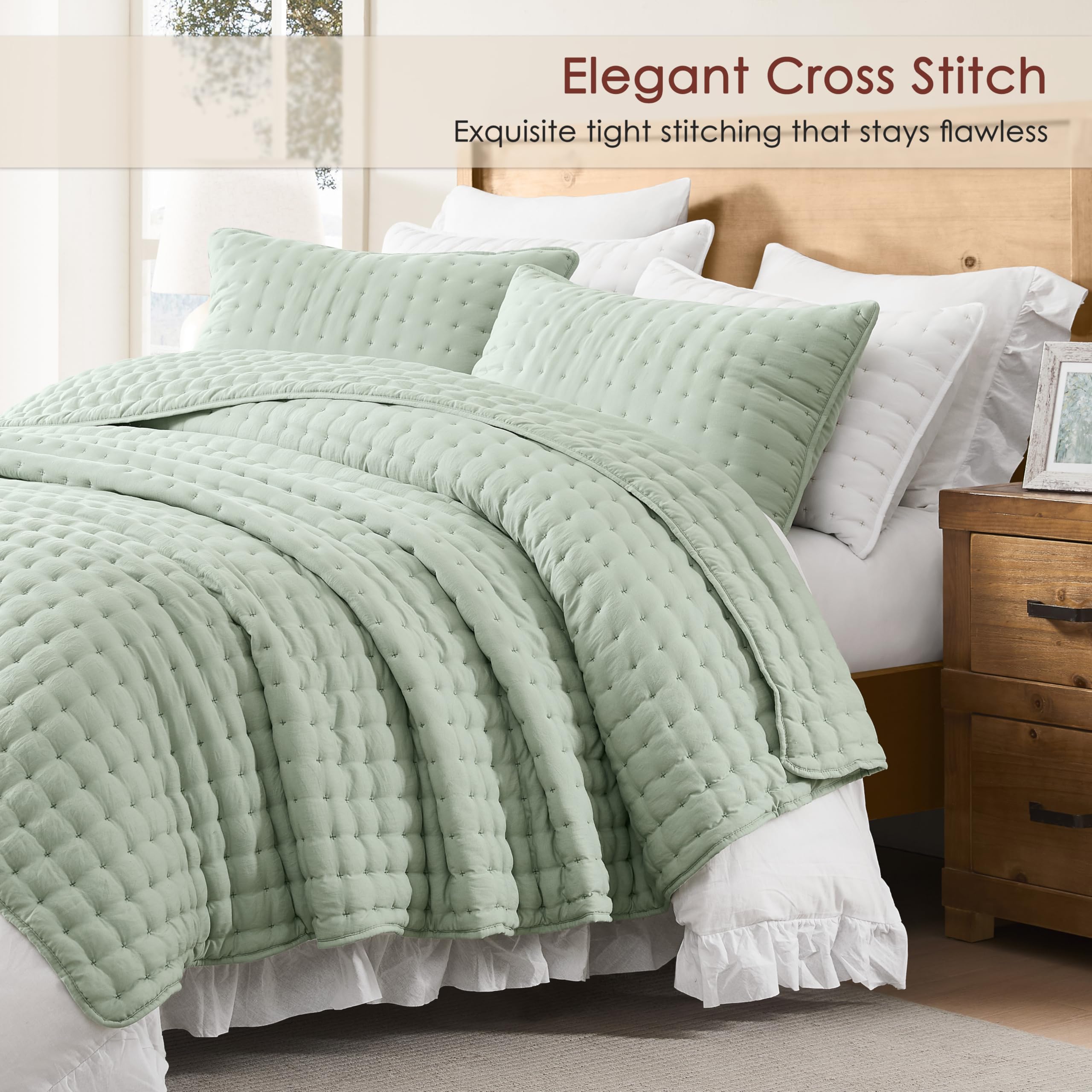 WDCOZY sage green pillow shams paired with quilt set for a complete, inviting look.