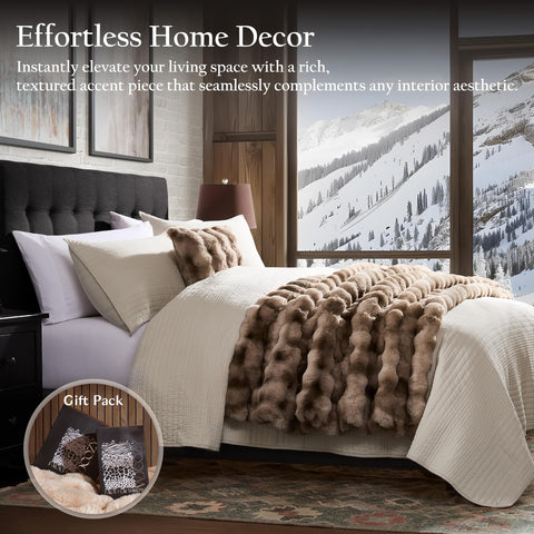 WDCOZY soft velvety fur finish throw resting on a bed
