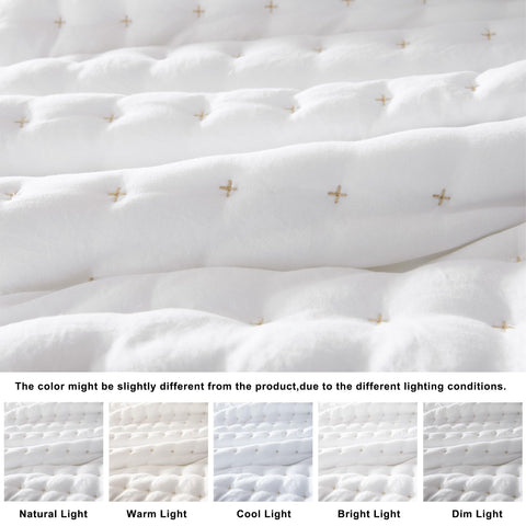WDCOZY white quilt cross-stitch detail highlights elegant design