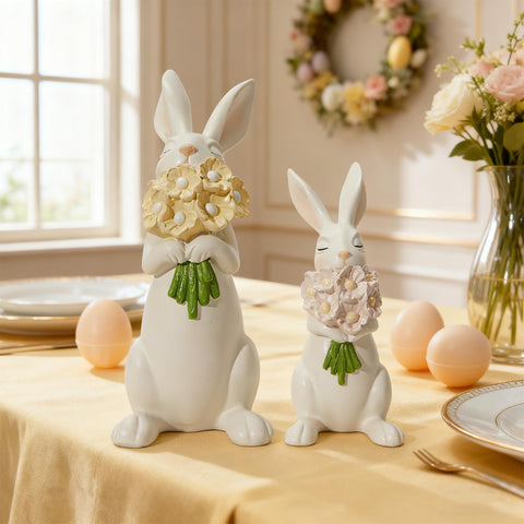 WDS WONDROUS bedroom vanity decor with cream-white bunnies