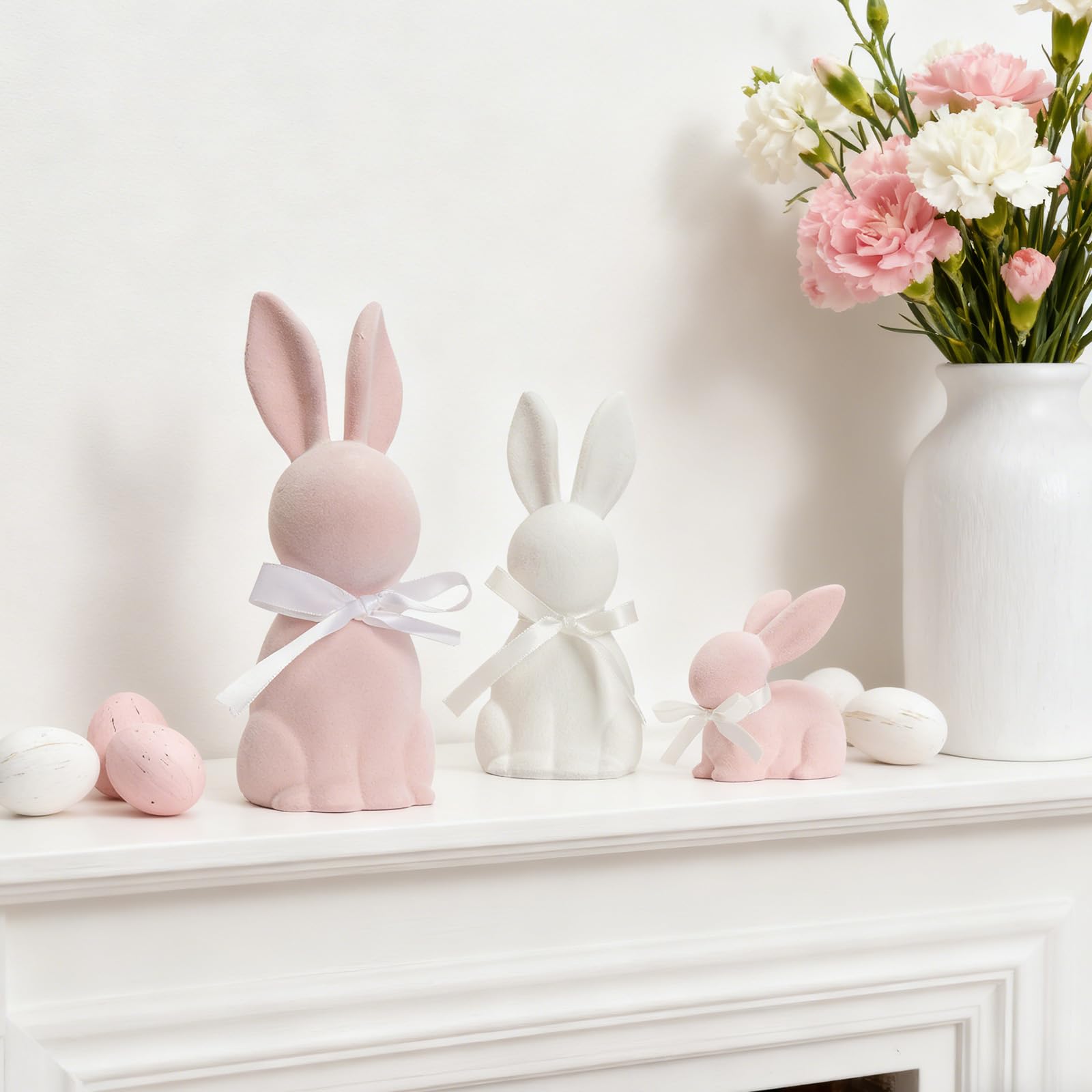 WDS WONDROUS bow-detail bunny statue stands 6.5 inches for tabletop display.