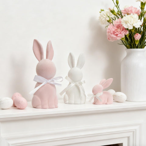 WDS WONDROUS bow-detail bunny statue stands 6.5 inches for tabletop display.