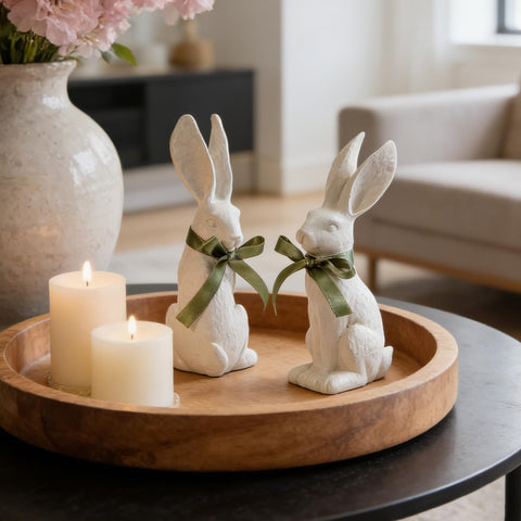 White resin bunny decor highlights minimalist style and clean lines in living spaces.