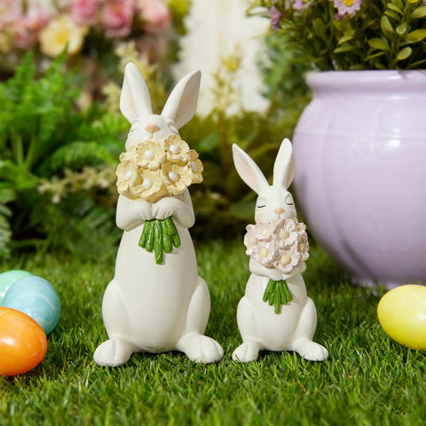 WDS WONDROUS smaller bunny with pink bouquet for entryway display