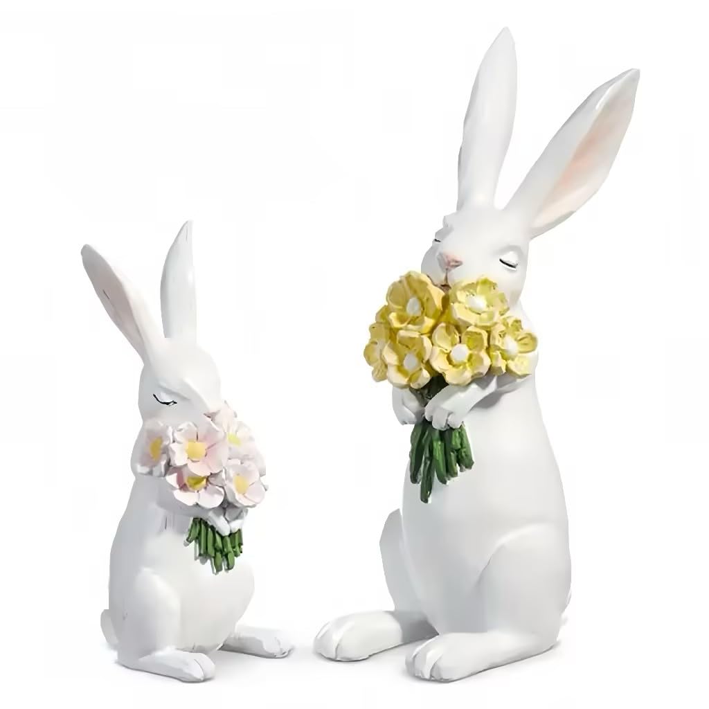 WDS WONDROUS larger bunny with yellow bouquet enhances desk decor