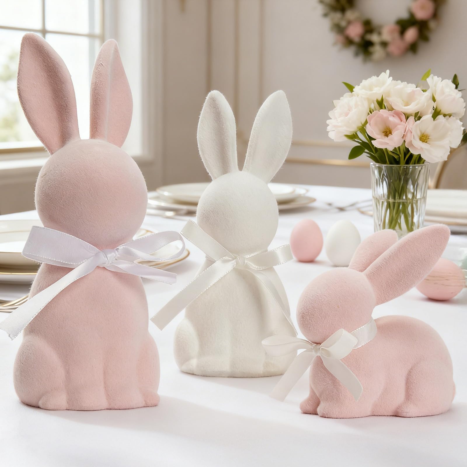WDS WONDROUS Easter bunny figurines set of three elevates spring tablescape.