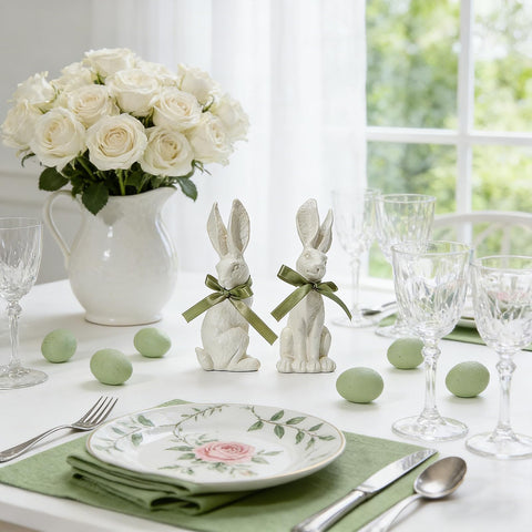 WDS WONDROUS bunny with green bow adds a subtle Nordic accent to any shelf.