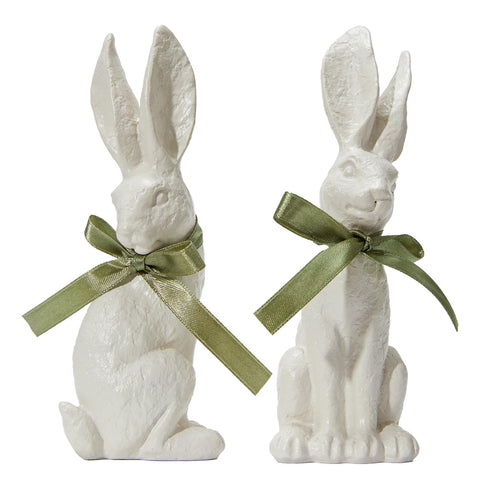 WDS WONDROUS white resin bunny figurine with textured fur for refined Easter decor.