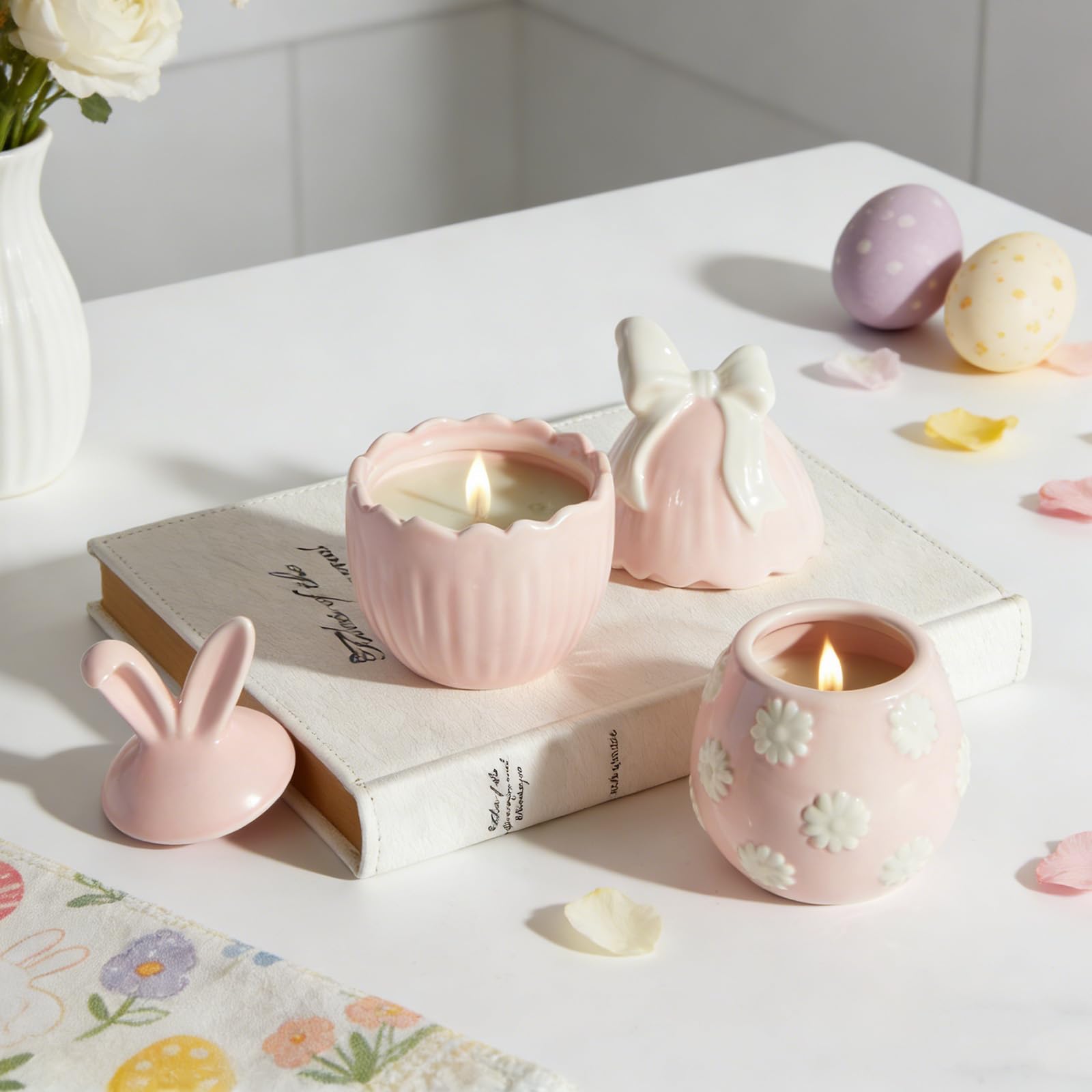 WDS WONDROUS pastel-pink egg-shaped candle emits clean soy fragrance.