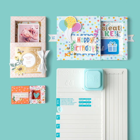 We R Makers Shadow Box Punch Board guides 3-inch shadow box assembly for quick projects.