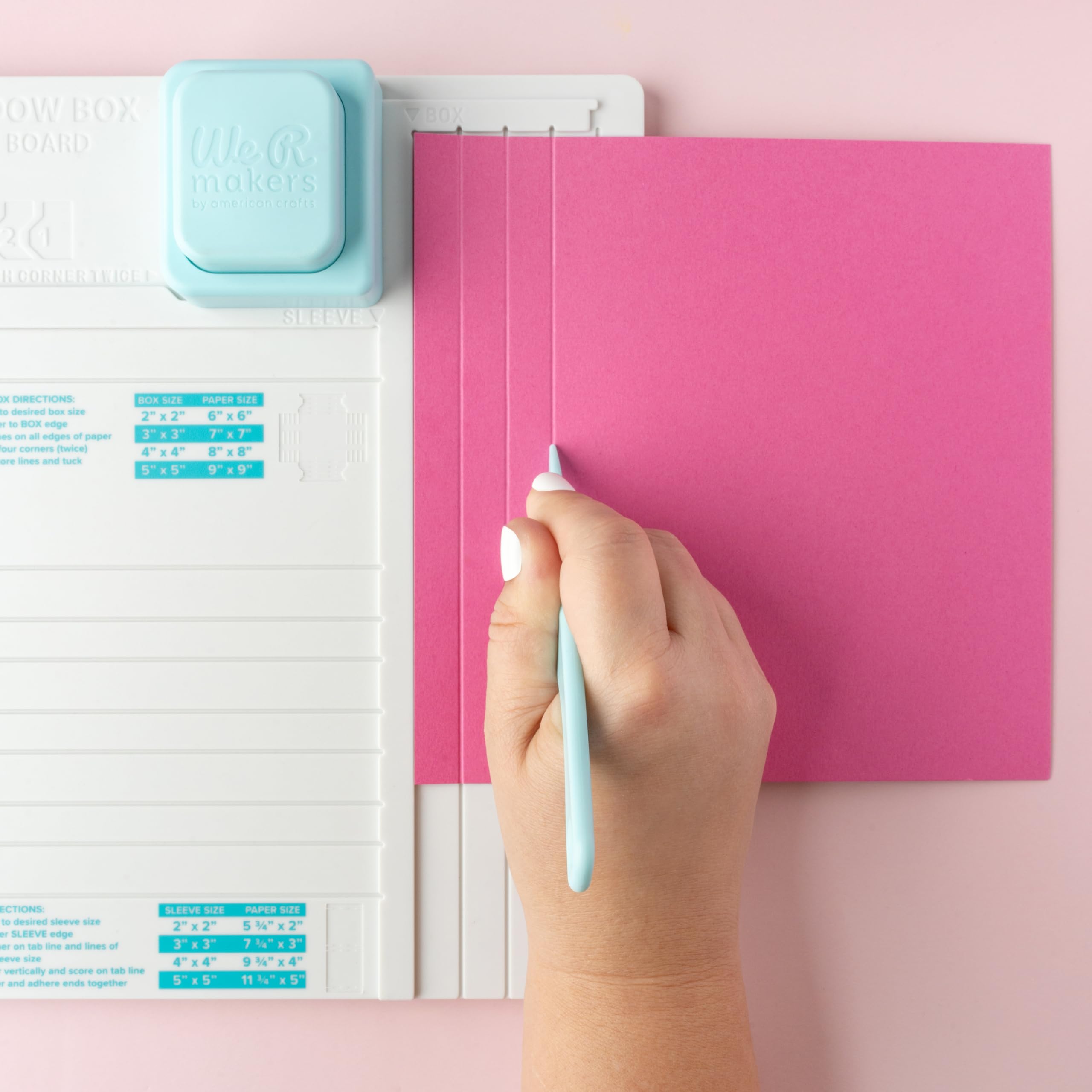 We R Makers Shadow Box Punch Board includes scoring tool for clean folds.