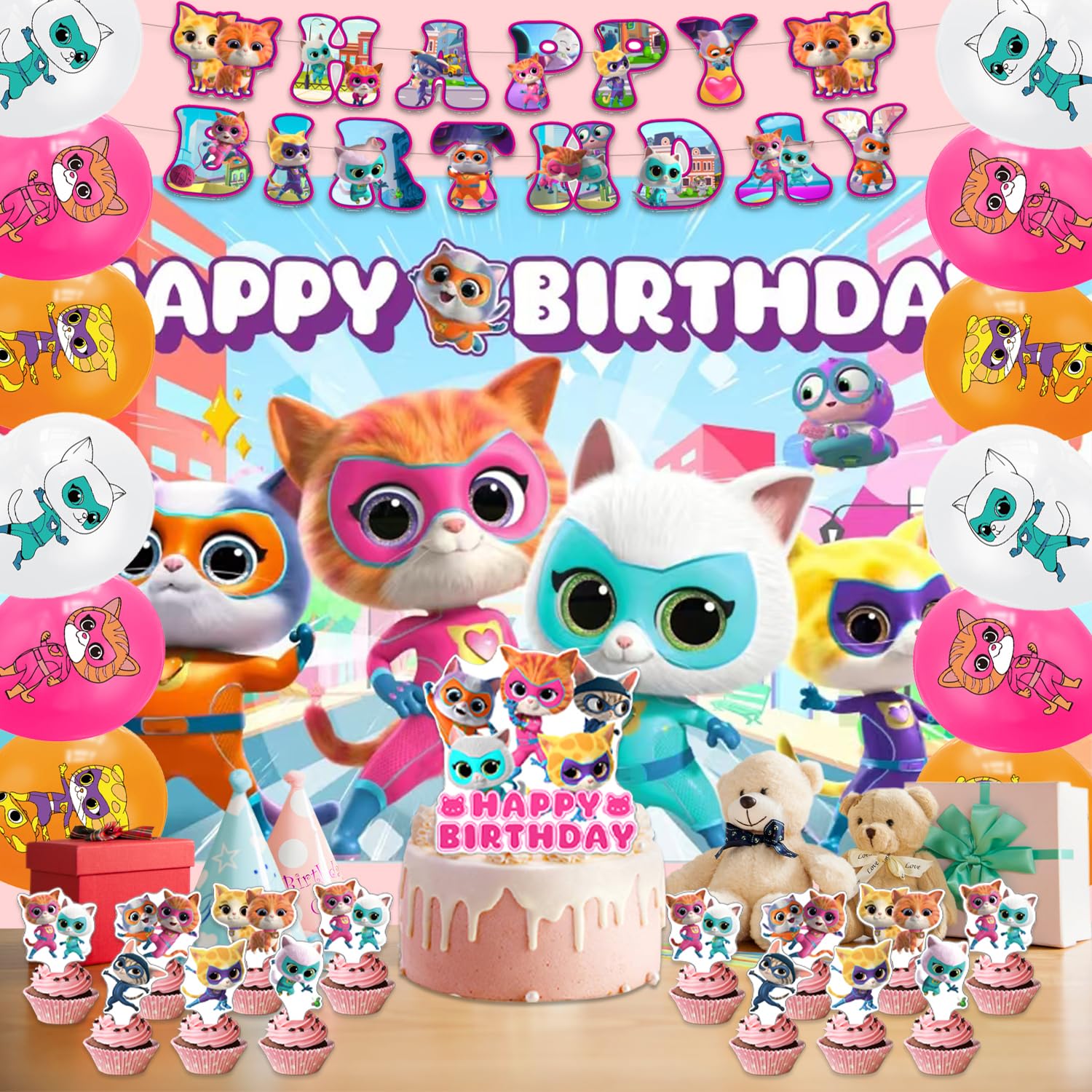 We1Fit Super Kitties backdrop creates a photo-ready party scene