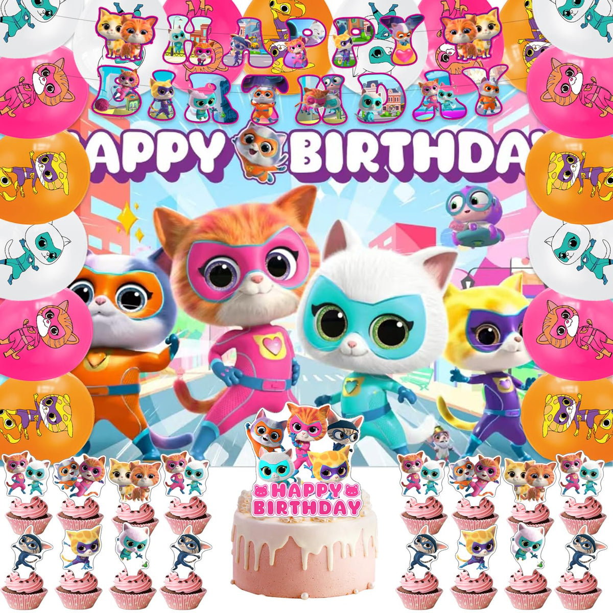 We1Fit Super Kitties banner enhances festive birthday decor