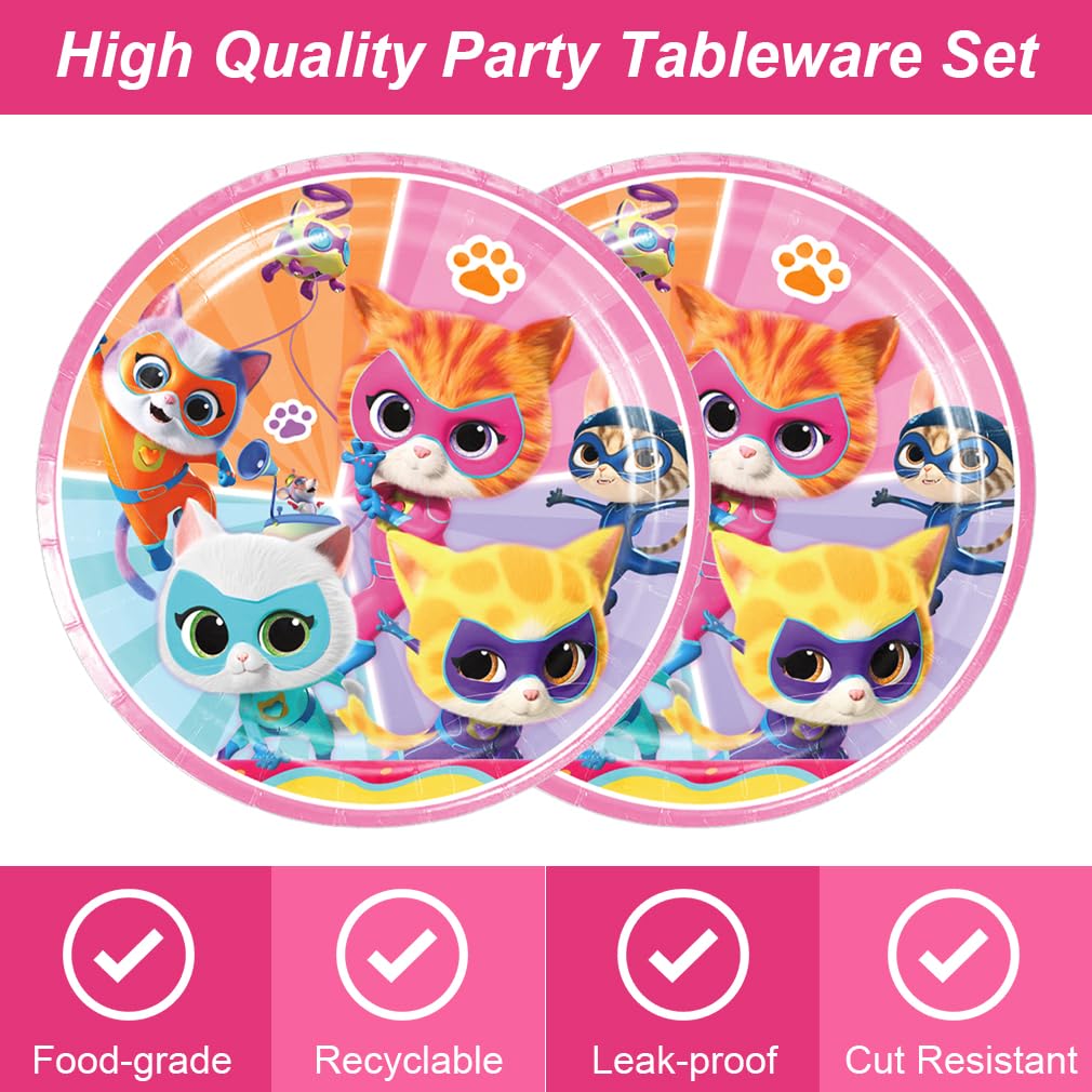 We1Fit Super Kitties tablecloth brightens the cat-themed party table.
