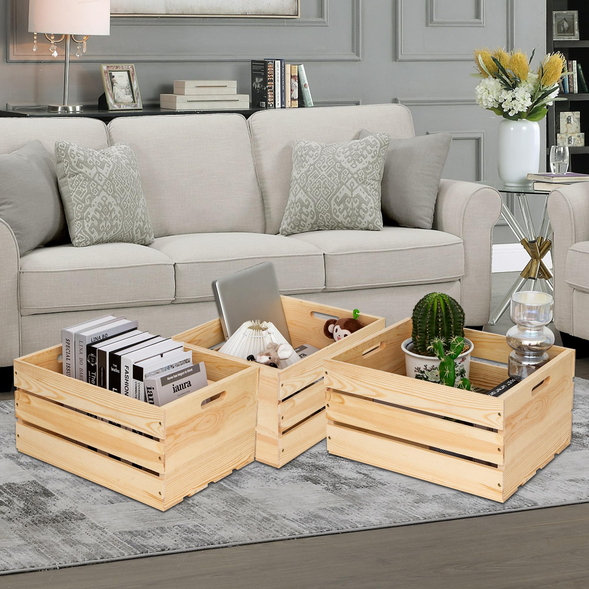 WEASATRY 30-liter capacity pine crate for larger storage needs