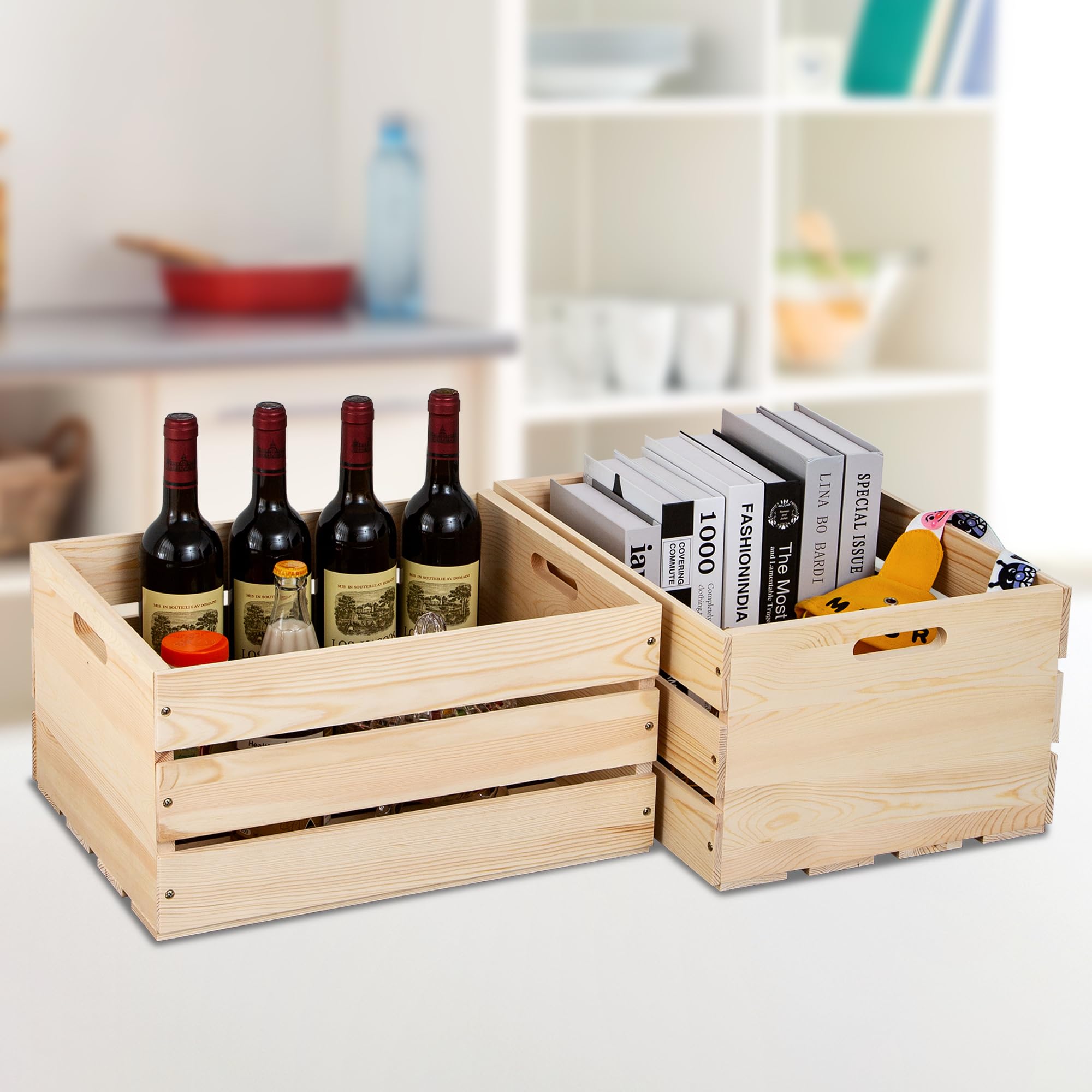 WEASATRY pine crate in living room adds natural warmth and organization