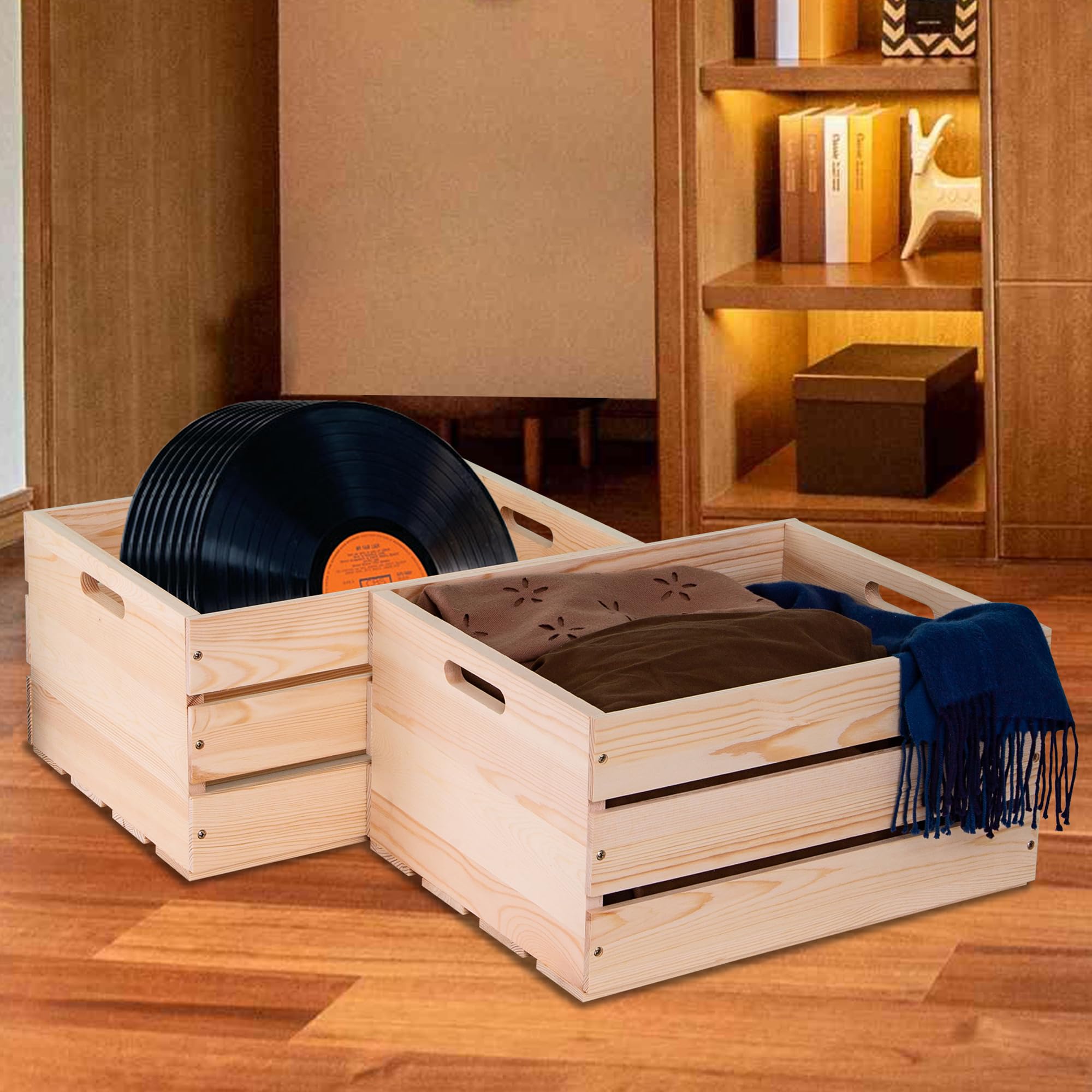 WEASATRY pine wood crate assembled for easy display and sturdy organization