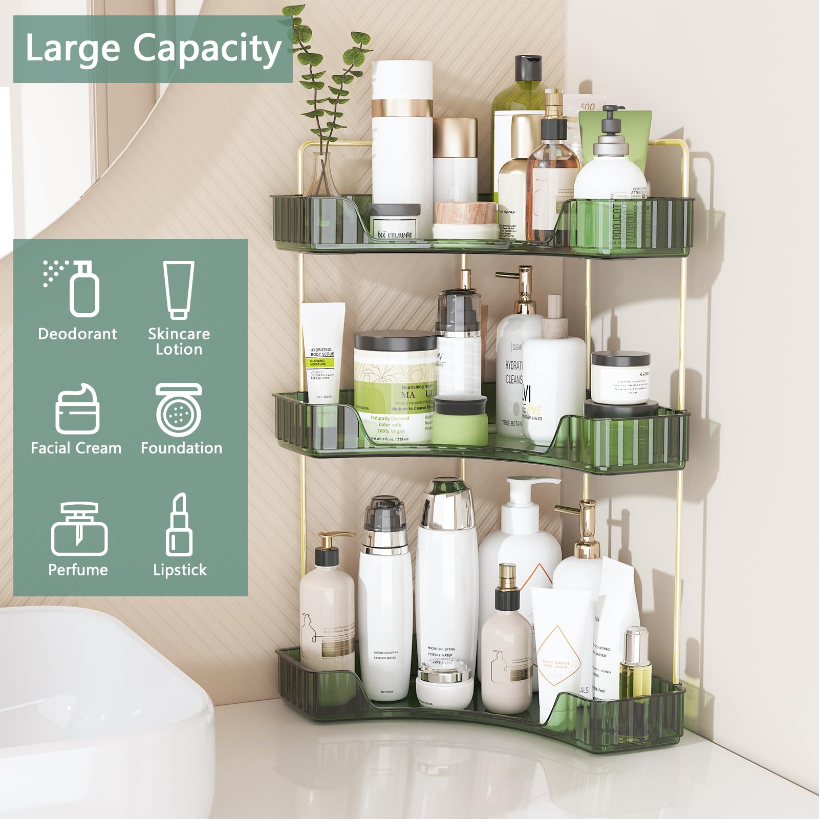 Webetop organizer elevated guardrail prevents spills on vanity