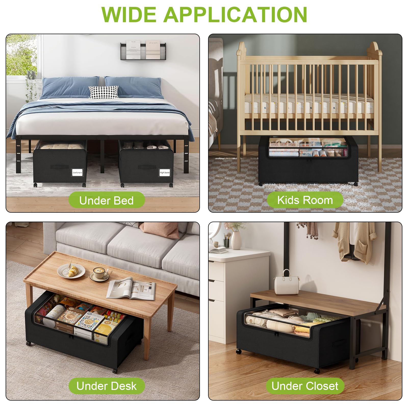 Webetop two-pack under-bed storage bins maximize hidden space.