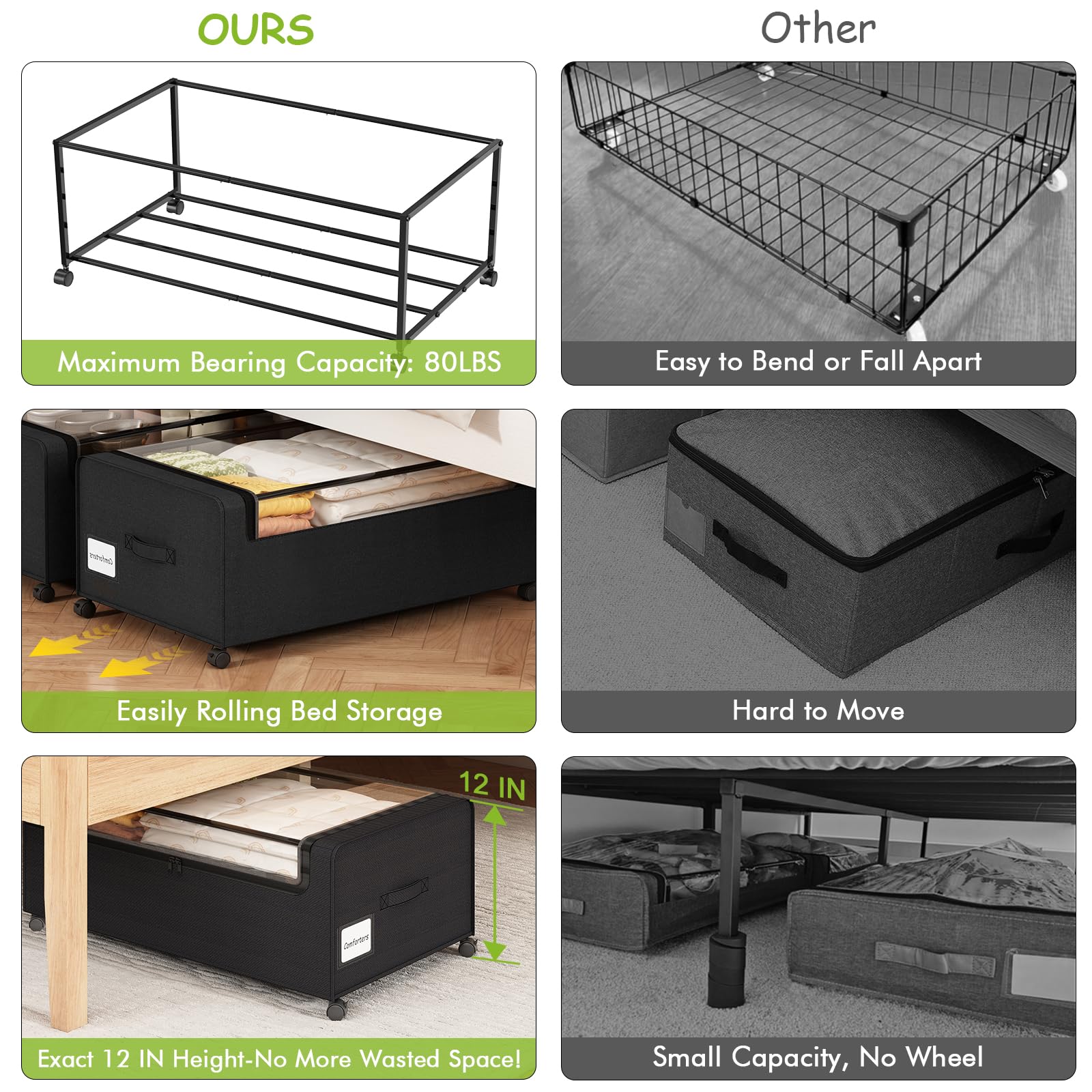 Webetop under-bed bin features label-ready sides for easy organization.