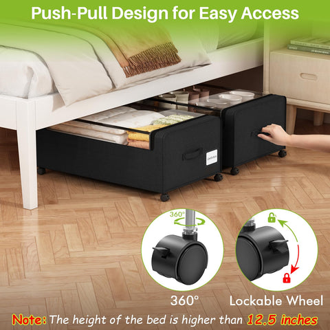 Webetop under-bed storage bin with lockable wheels for safe, stable sliding.