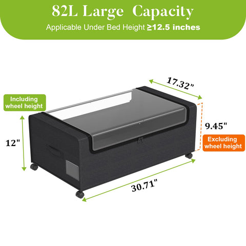 Webetop under-bed storage bin with see-through lid for quick item spotting.