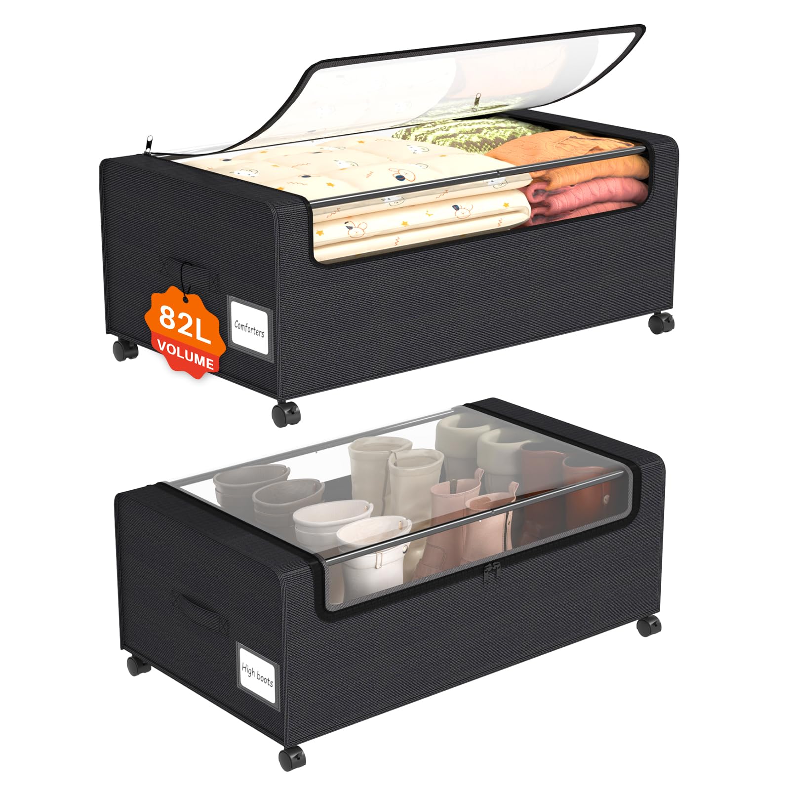 Webetop under-bed storage bin with wheels for easy access in small spaces.