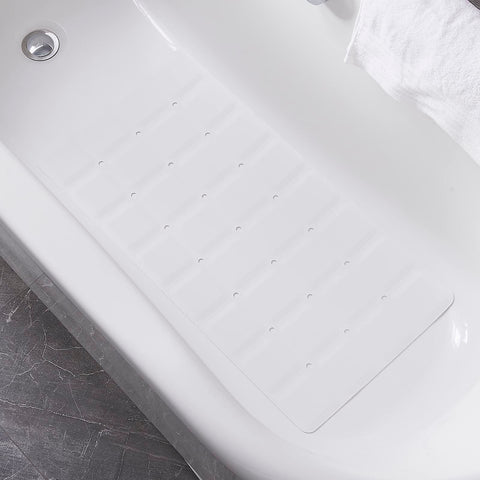 Webos foldable non-slip silicone bath mat on white tub for safer entry.
