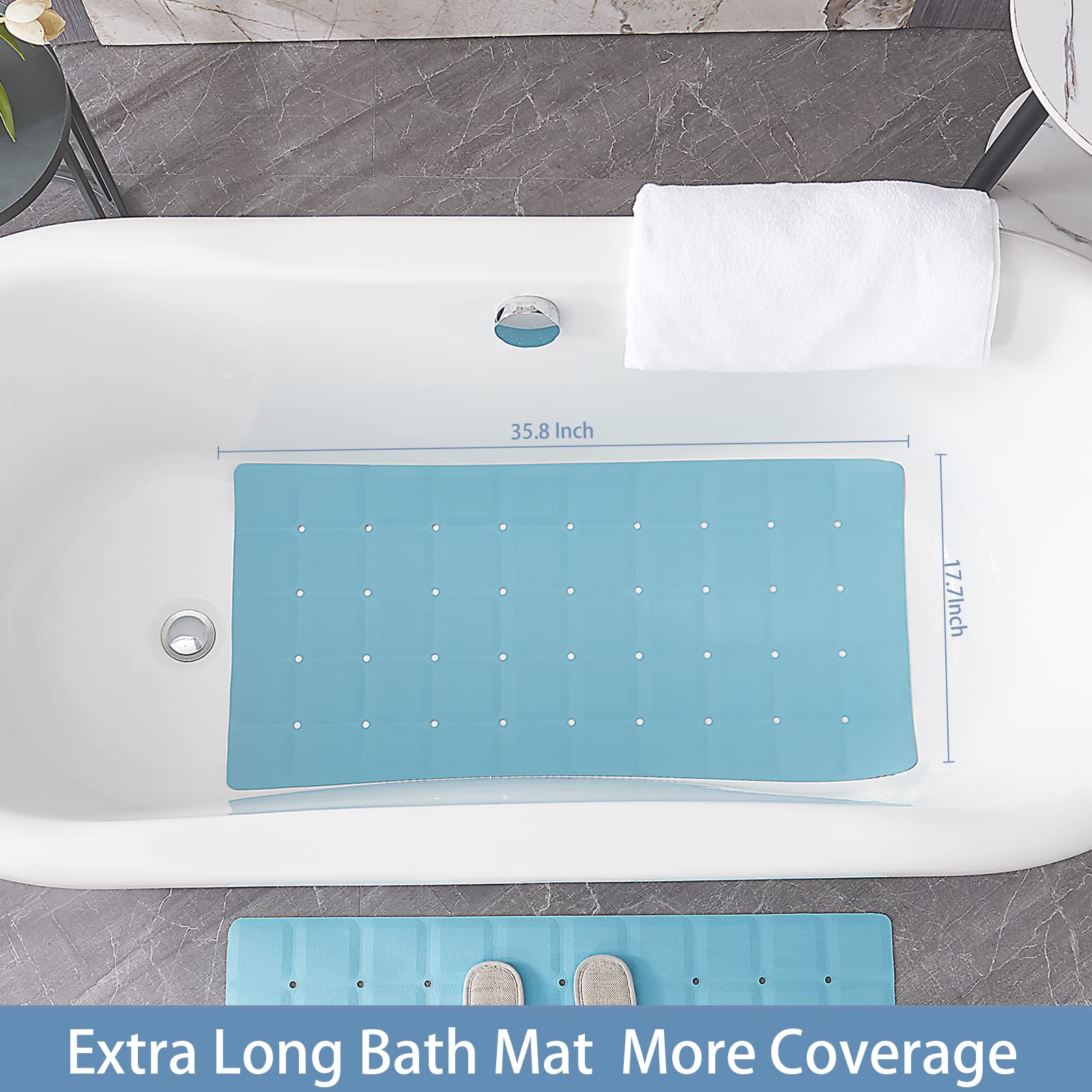 Webos mat shows no suction cups preserving refinished tub surfaces