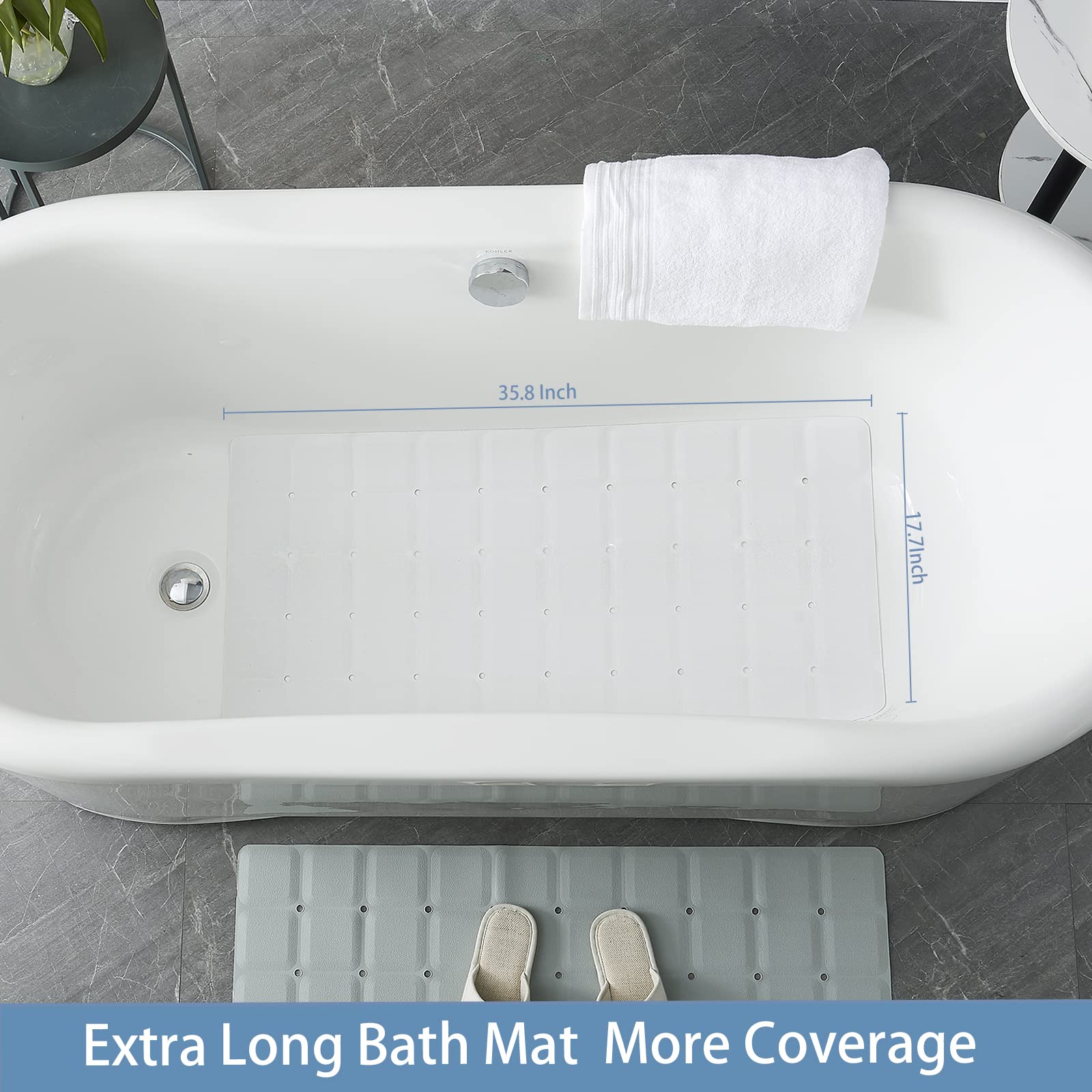 Webos no-suction-cups mat safe on refinished tubs and textured showers