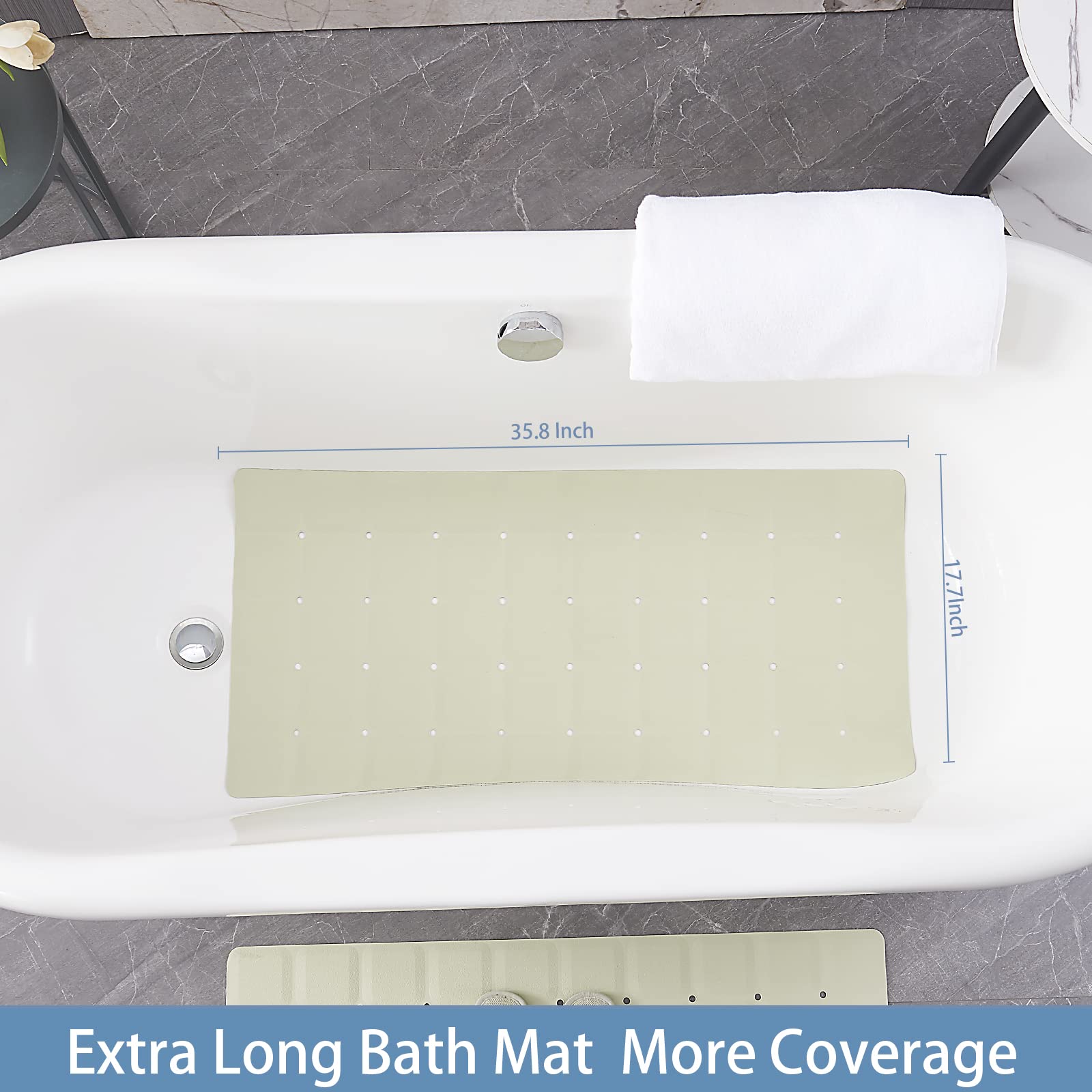 Webos mat with no suction cups protects refinished tubs.