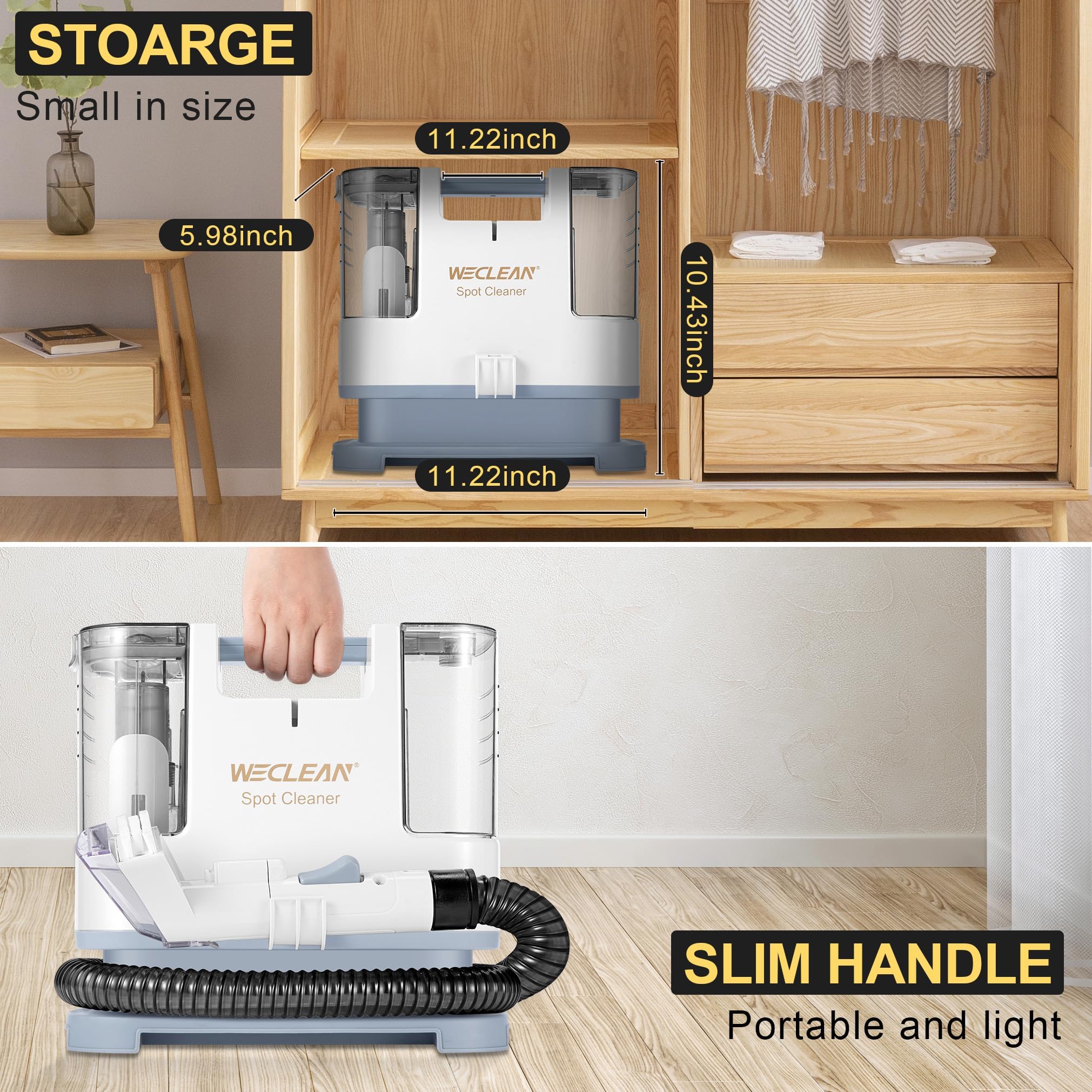 The WECLEAN C1 in-use car interior clean demonstrates portability.