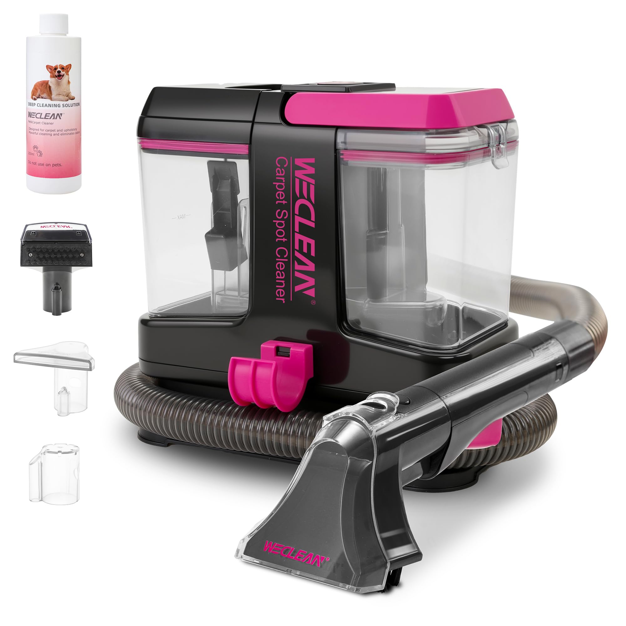WECLEAN portable carpet cleaner front motor view demonstrates strong cleaning power.