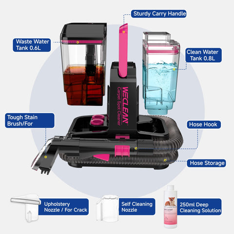 WECLEAN portable carpet cleaner self-cleaning-nozzle for hose maintenance.