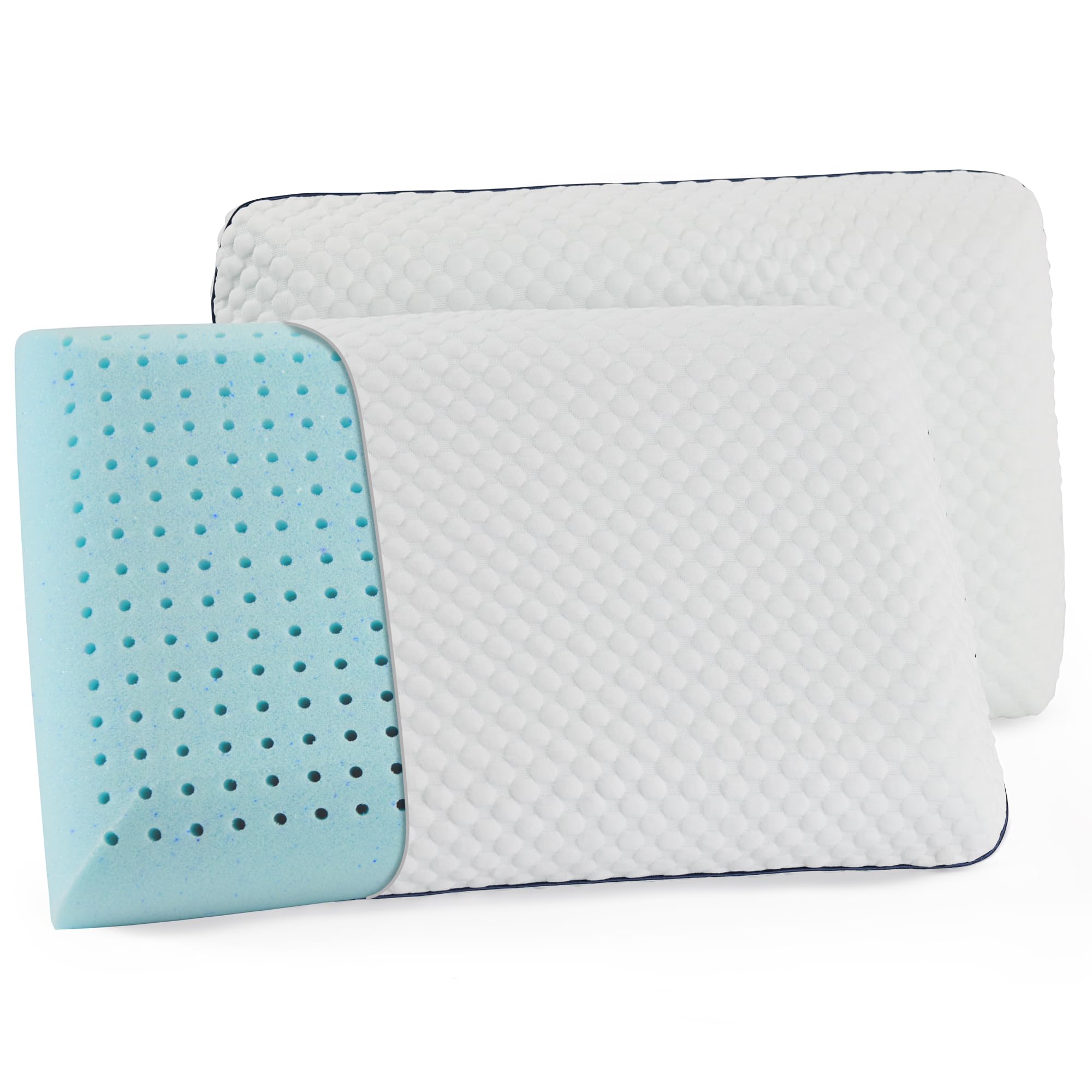 Weekender gel memory foam pillow two-pack resting on bed for shared comfort