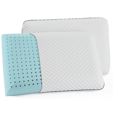 Weekender gel memory foam pillow two-pack resting on bed for shared comfort