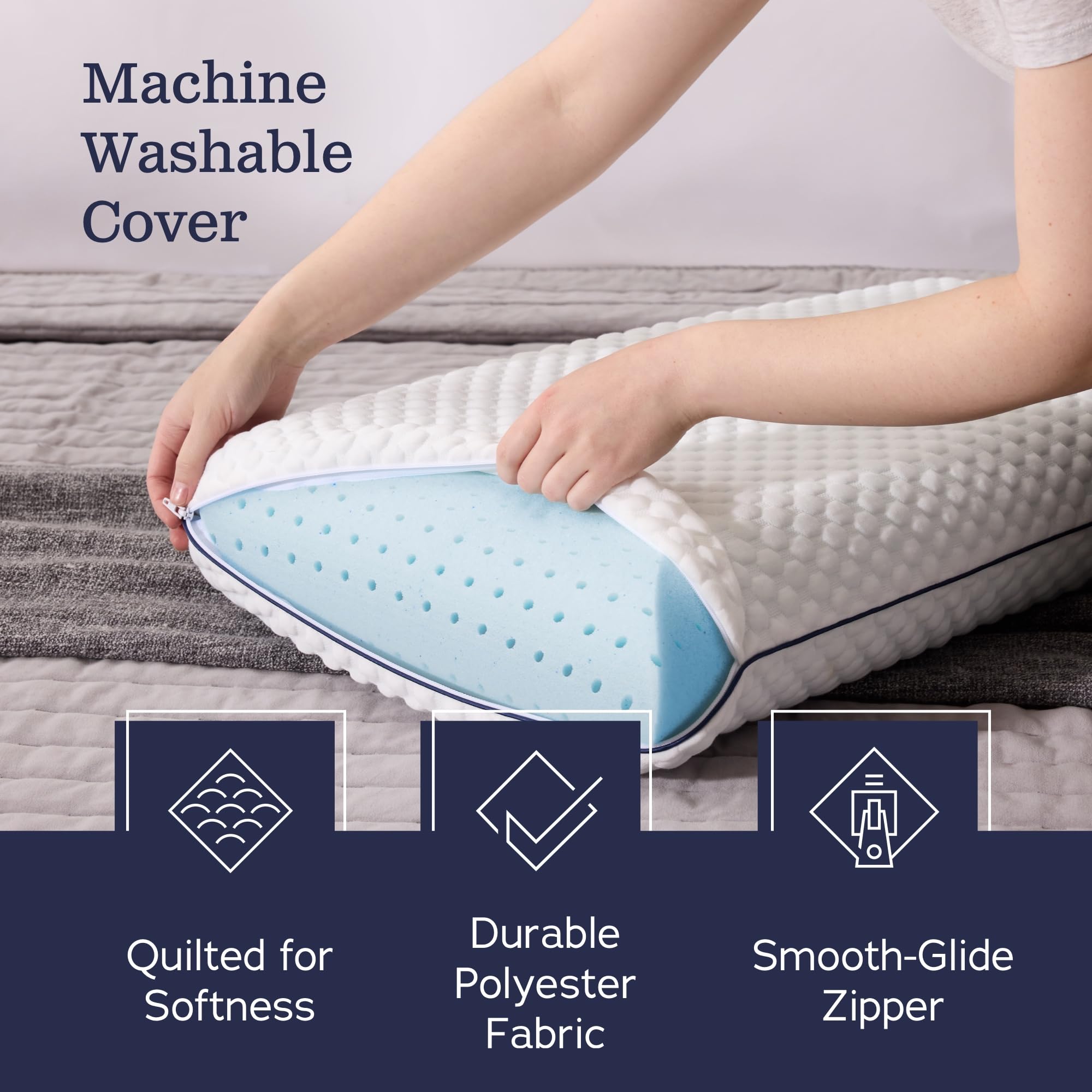 Ventilated foam pillow with cooling holes promoting airflow