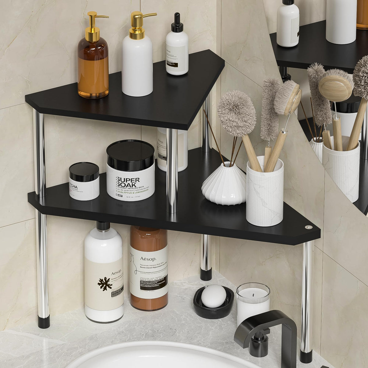 Weenson 2-tier over-sink bathroom organizer showing two shelves.