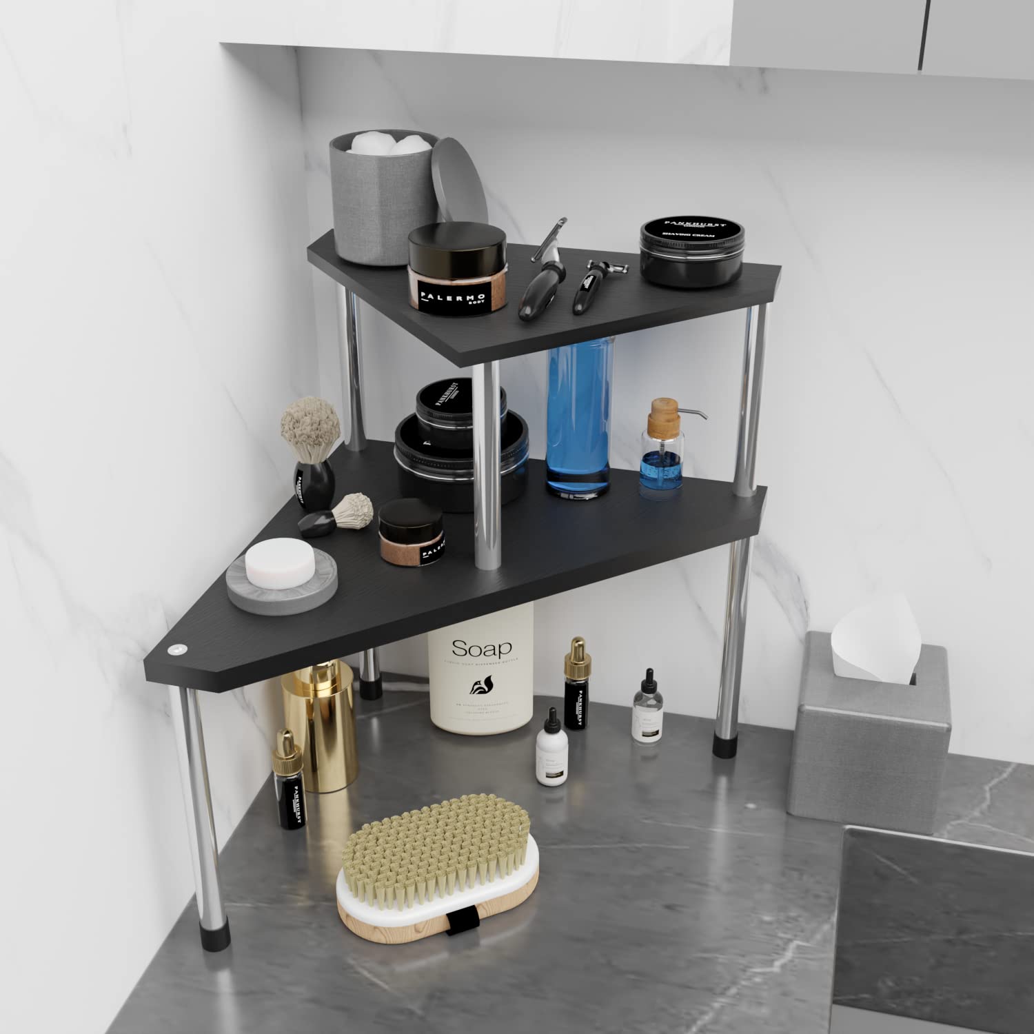Weenson storage shelves holding spices and cosmetics neatly.
