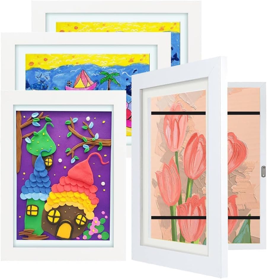 WeePro Kids Art Frames front-opening display for quick artwork swaps and storage.