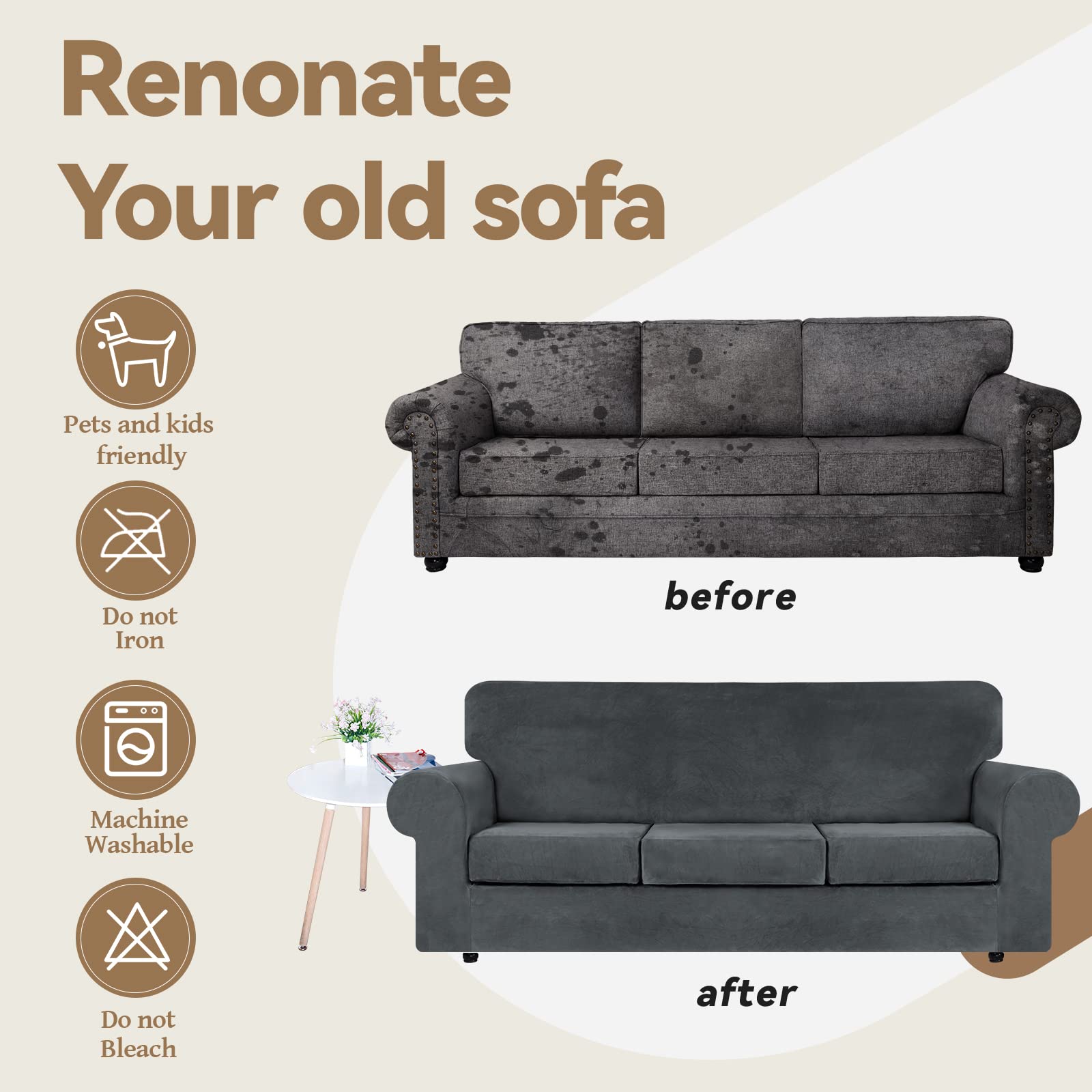 Easy installation WEERRW slipcover for sofas with individual cushions