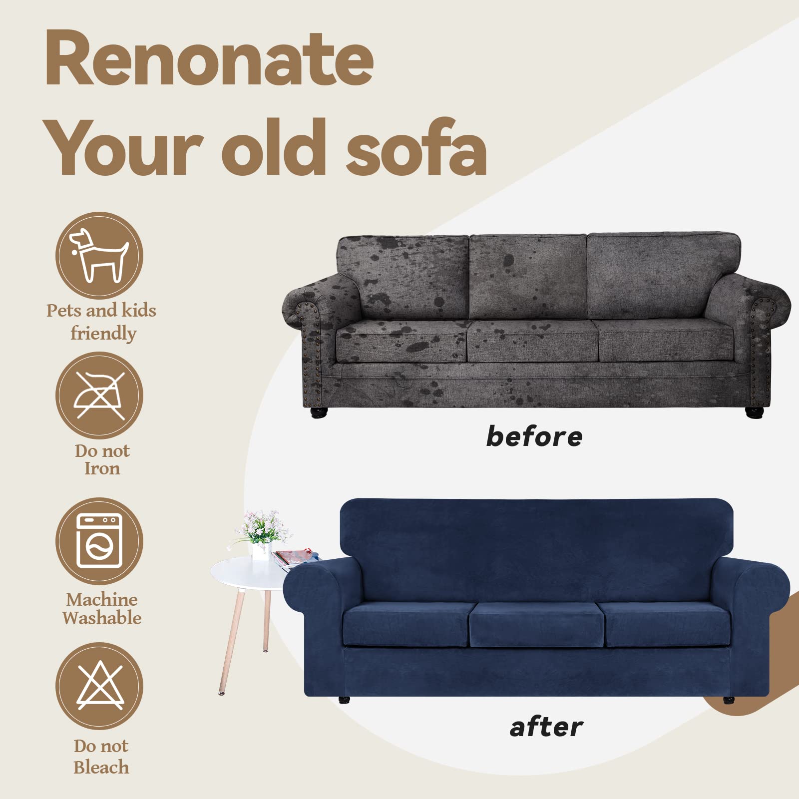 WEERRW navy blue velvet sofa cover adds modern protection