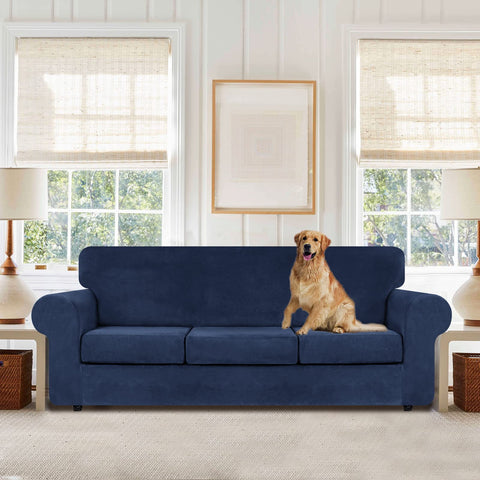 WEERRW couch cover with non-slip elastic bottom keeps it in place
