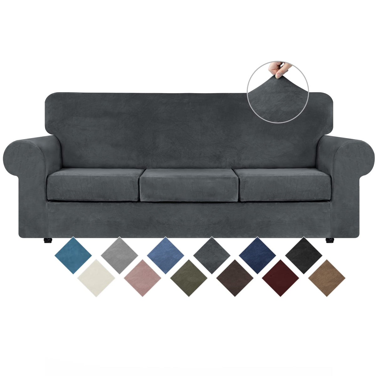 WEERRW velvet slipcover on a three-cushion sofa with refreshed soft look
