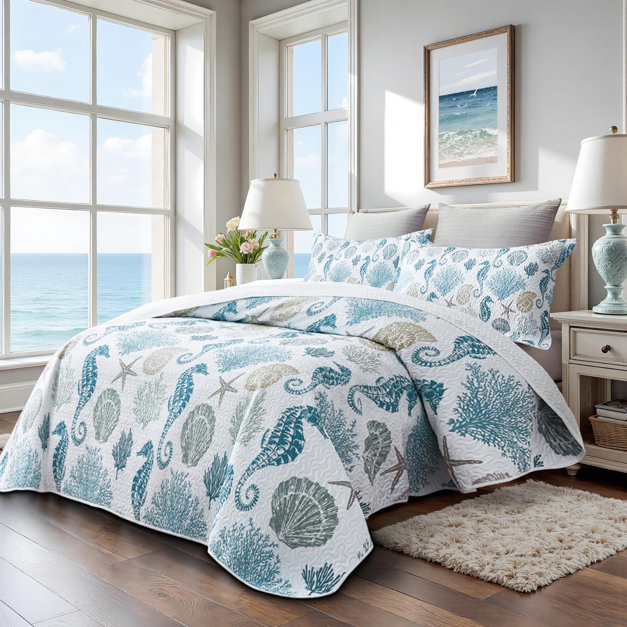 Weesire coastal quilt set includes two shams for cohesive styling.