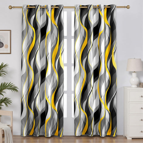 Weesire yellow gray striped curtains brighten the living room and provide partial light blocking