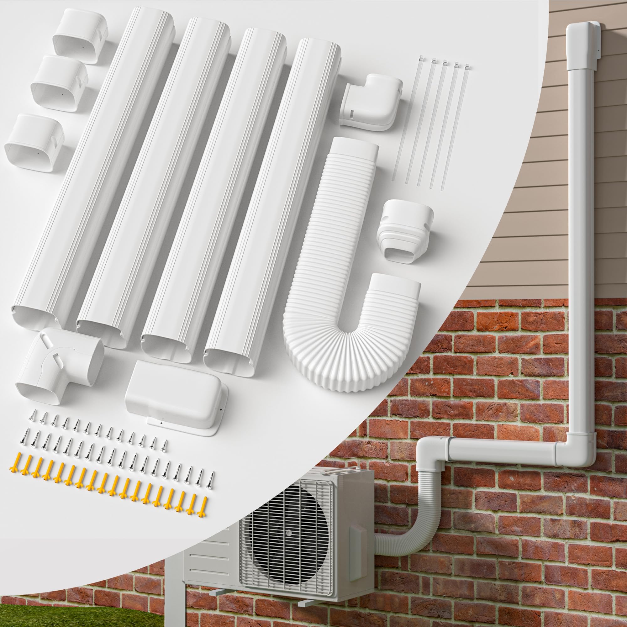 WEETALL line-set cover kit unboxed, showing a complete 16 ft kit for quick DIY setup.