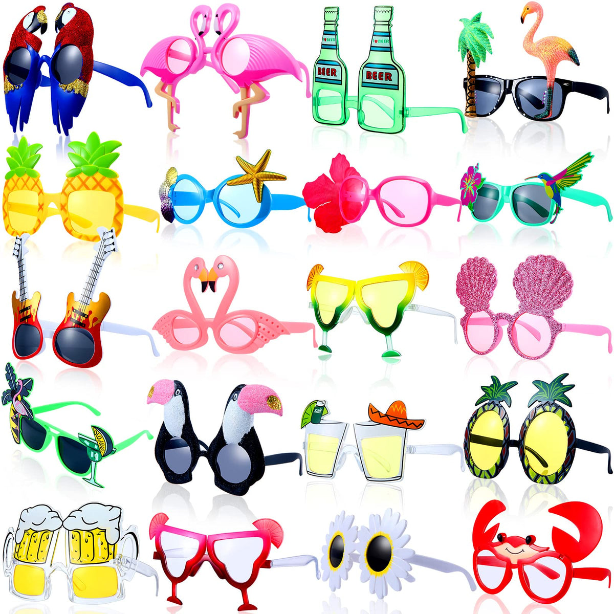 Weewooday luau party sunglasses collection with funny shapes for memorable group photos
