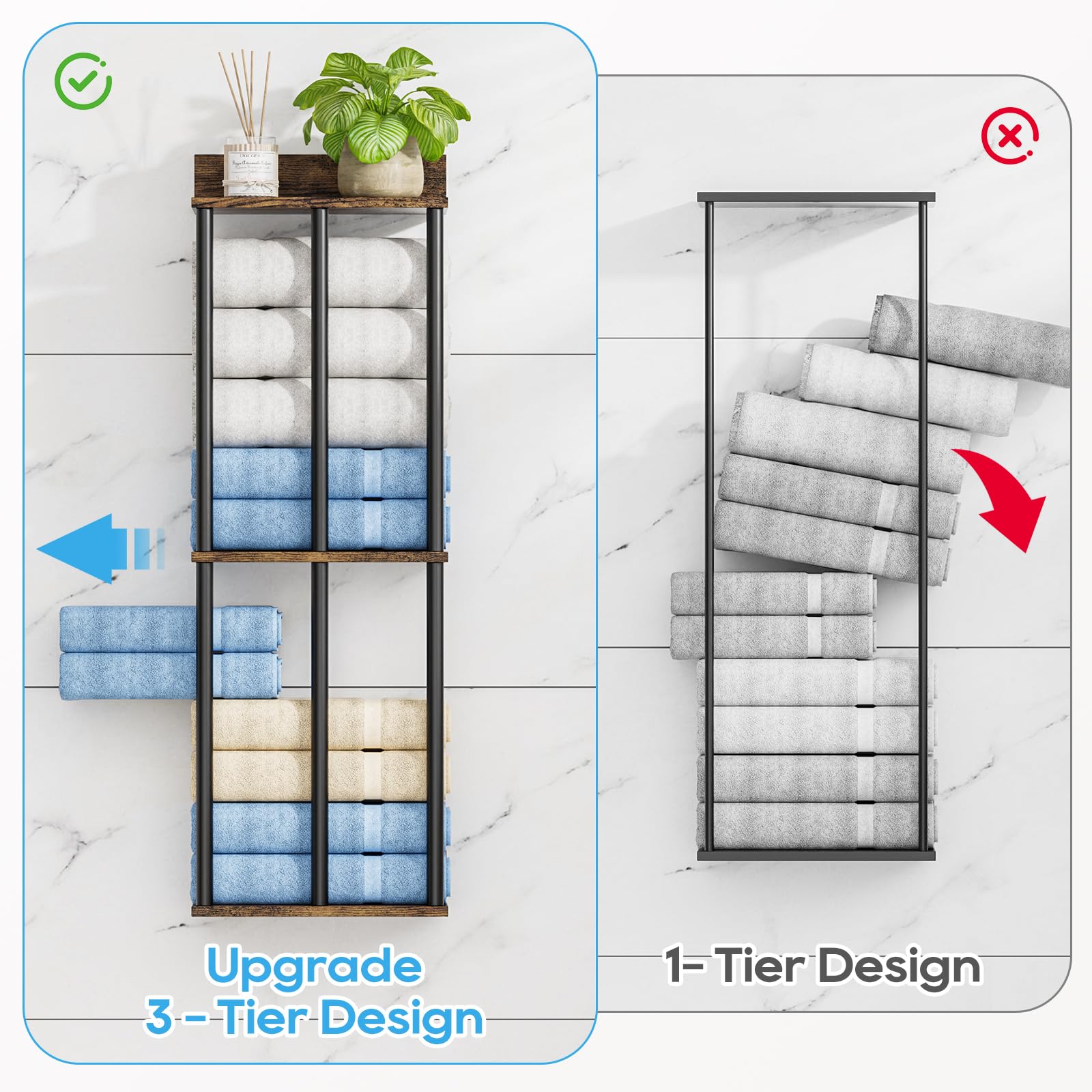 WeGXY towel rack hardwood bottom shelf supports small towels securely