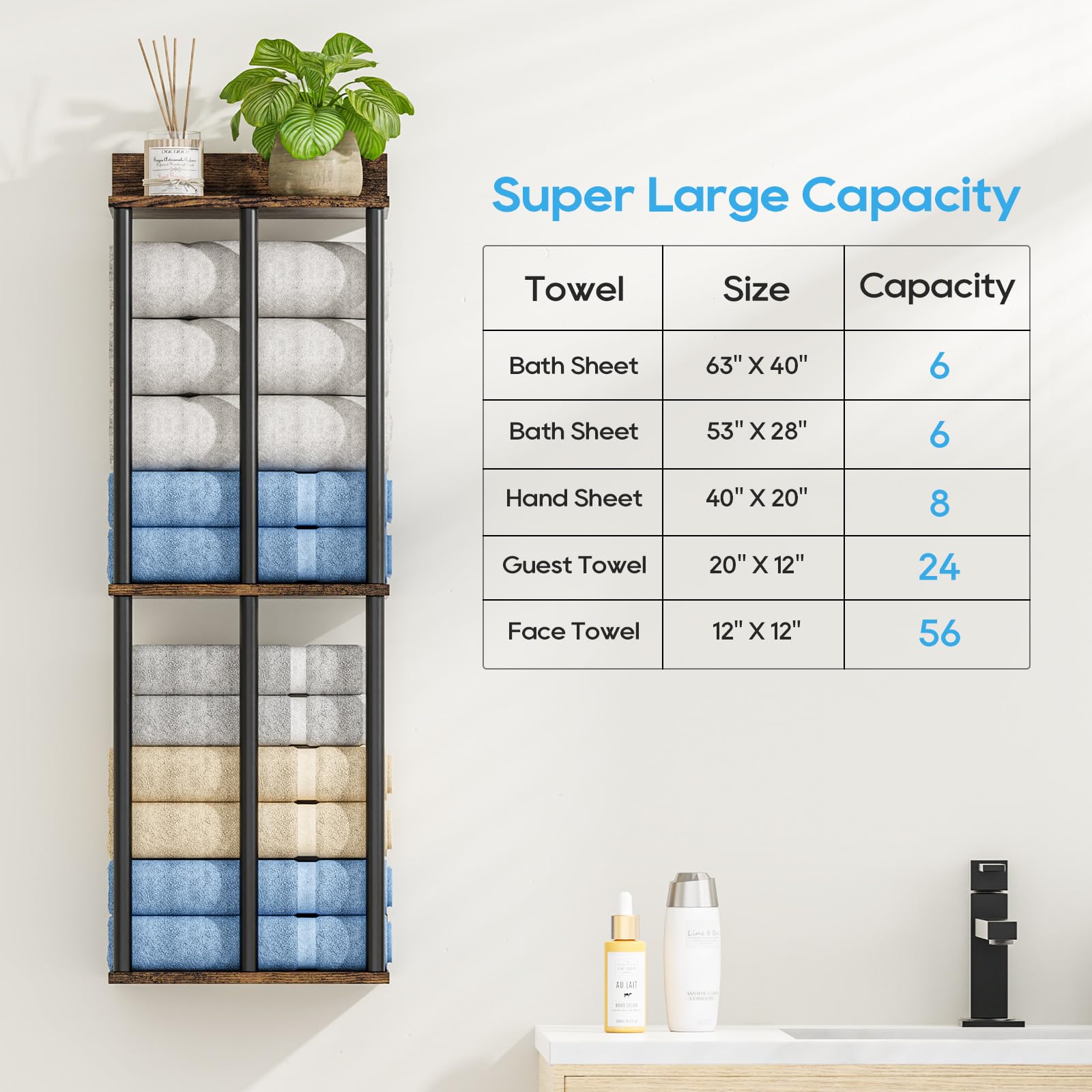 WeGXY towel rack large capacity 34.2 by 11.8 inches for ample towel storage